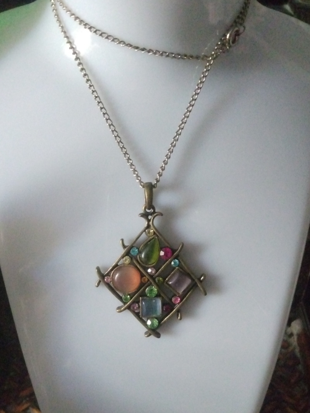 Lia Sophia Multicolor Grid Pendant Necklace with Gem Accents